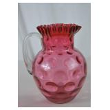 Fenton Cranberry Glass Pitcher with Three Matching Tumblers