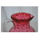 Fenton Cranberry Glass Pitcher with Three Matching Tumblers