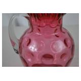 Fenton Cranberry Glass Pitcher with Three Matching Tumblers