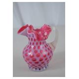 Victorian Fenton Cranberry Opalescent Coin Dot Glass Pitcher 6in