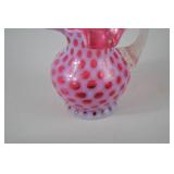 Victorian Fenton Cranberry Opalescent Coin Dot Glass Pitcher 6in