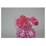 Victorian Fenton Cranberry Opalescent Coin Dot Glass Pitcher 6in