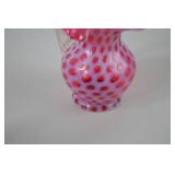 Victorian Fenton Cranberry Opalescent Coin Dot Glass Pitcher 6in