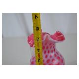 Victorian Fenton Cranberry Opalescent Coin Dot Glass Pitcher 6in