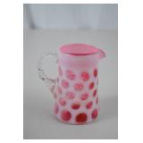 Vintage Fenton cranberry opalescent hobnail glass pitcher, 4.5 in