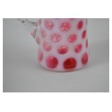 Vintage Fenton cranberry opalescent hobnail glass pitcher, 4.5 in