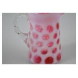 Vintage Fenton cranberry opalescent hobnail glass pitcher, 4.5 in