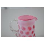 Vintage Fenton cranberry opalescent hobnail glass pitcher, 4.5 in