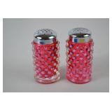Vintage Fenton Cranberry Opalescent Hobnail Glass Salt and Pepper Shakers