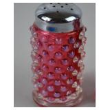 Vintage Fenton Cranberry Opalescent Hobnail Glass Salt and Pepper Shakers