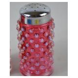 Vintage Fenton Cranberry Opalescent Hobnail Glass Salt and Pepper Shakers