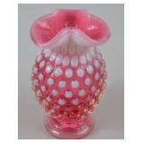 Vintage Fenton Pink Opalescent Hobnail Glass Vase, 4 Inch