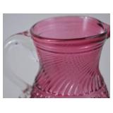 Vintage Cranberry Glass Pitcher with Clear Handle, 5 Inches Tall