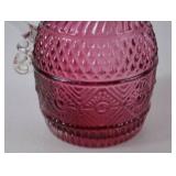 Vintage Cranberry Glass Pitcher with Clear Handle, 5 Inches Tall