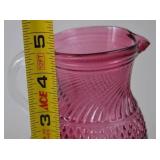 Vintage Cranberry Glass Pitcher with Clear Handle, 5 Inches Tall