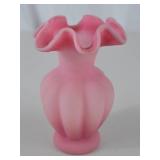 Fenton Pink Satin Glass Ruffled Edge Vase, 6 in