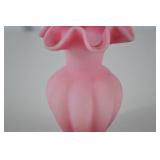 Fenton Pink Satin Glass Ruffled Edge Vase, 6 in