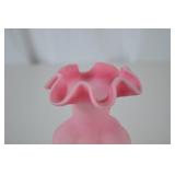 Fenton Pink Satin Glass Ruffled Edge Vase, 6 in