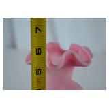 Fenton Pink Satin Glass Ruffled Edge Vase, 6 in