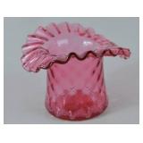 Vintage Fenton Pink Diamond Quilt Pattern Ruffled Glass Vase 4 in.