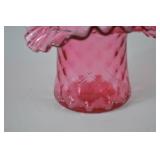 Vintage Fenton Pink Diamond Quilt Pattern Ruffled Glass Vase 4 in.