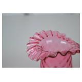 Vintage Fenton Pink Diamond Quilt Pattern Ruffled Glass Vase 4 in.