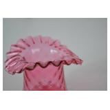 Vintage Fenton Pink Diamond Quilt Pattern Ruffled Glass Vase 4 in.