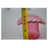 Vintage Fenton Pink Diamond Quilt Pattern Ruffled Glass Vase 4 in.