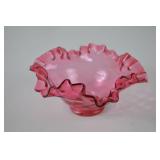Vintage Fenton Cranberry Glass Ruffled Bowl