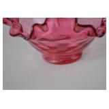 Vintage Fenton Cranberry Glass Ruffled Bowl