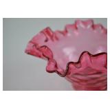 Vintage Fenton Cranberry Glass Ruffled Bowl