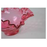 Vintage Fenton Cranberry Glass Ruffled Bowl