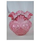 Fenton Pink Ruffled Rim Pressed Glass Vase, 6 Inches Tall