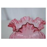 Fenton Pink Ruffled Rim Pressed Glass Vase, 6 Inches Tall