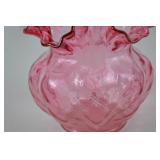 Fenton Pink Ruffled Rim Pressed Glass Vase, 6 Inches Tall