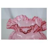 Fenton Pink Ruffled Rim Pressed Glass Vase, 6 Inches Tall