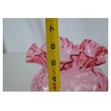Fenton Pink Ruffled Rim Pressed Glass Vase, 6 Inches Tall