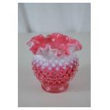 Vintage Fenton Hobnail Cranberry Opalescent Art Glass Vase 5 Inch