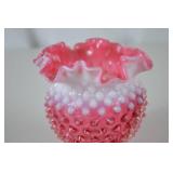 Vintage Fenton Hobnail Cranberry Opalescent Art Glass Vase 5 Inch