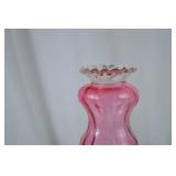 Vintage Fenton Pink Art Glass Vase with Ruffled Rim, 9" Tall