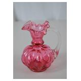 Vintage Fenton Cranberry Art Glass Ruffled Pitcher, 5 Inches Tall