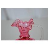 Vintage Fenton Cranberry Art Glass Ruffled Pitcher, 5 Inches Tall