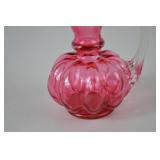 Vintage Fenton Cranberry Art Glass Ruffled Pitcher, 5 Inches Tall