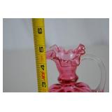 Vintage Fenton Cranberry Art Glass Ruffled Pitcher, 5 Inches Tall