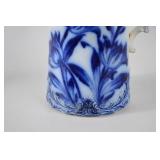 Antique Flow Blue Floral Porcelain Pitcher, 9 Inch