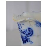 Antique Flow Blue Floral Porcelain Pitcher, 9 Inch