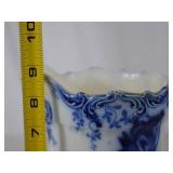 Antique Flow Blue Floral Porcelain Pitcher, 9 Inch