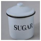 Set of 4 Vintage White Enamel Canisters - Coffee, Tea, Sugar, Cream