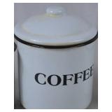 Set of 4 Vintage White Enamel Canisters - Coffee, Tea, Sugar, Cream