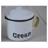 Set of 4 Vintage White Enamel Canisters - Coffee, Tea, Sugar, Cream